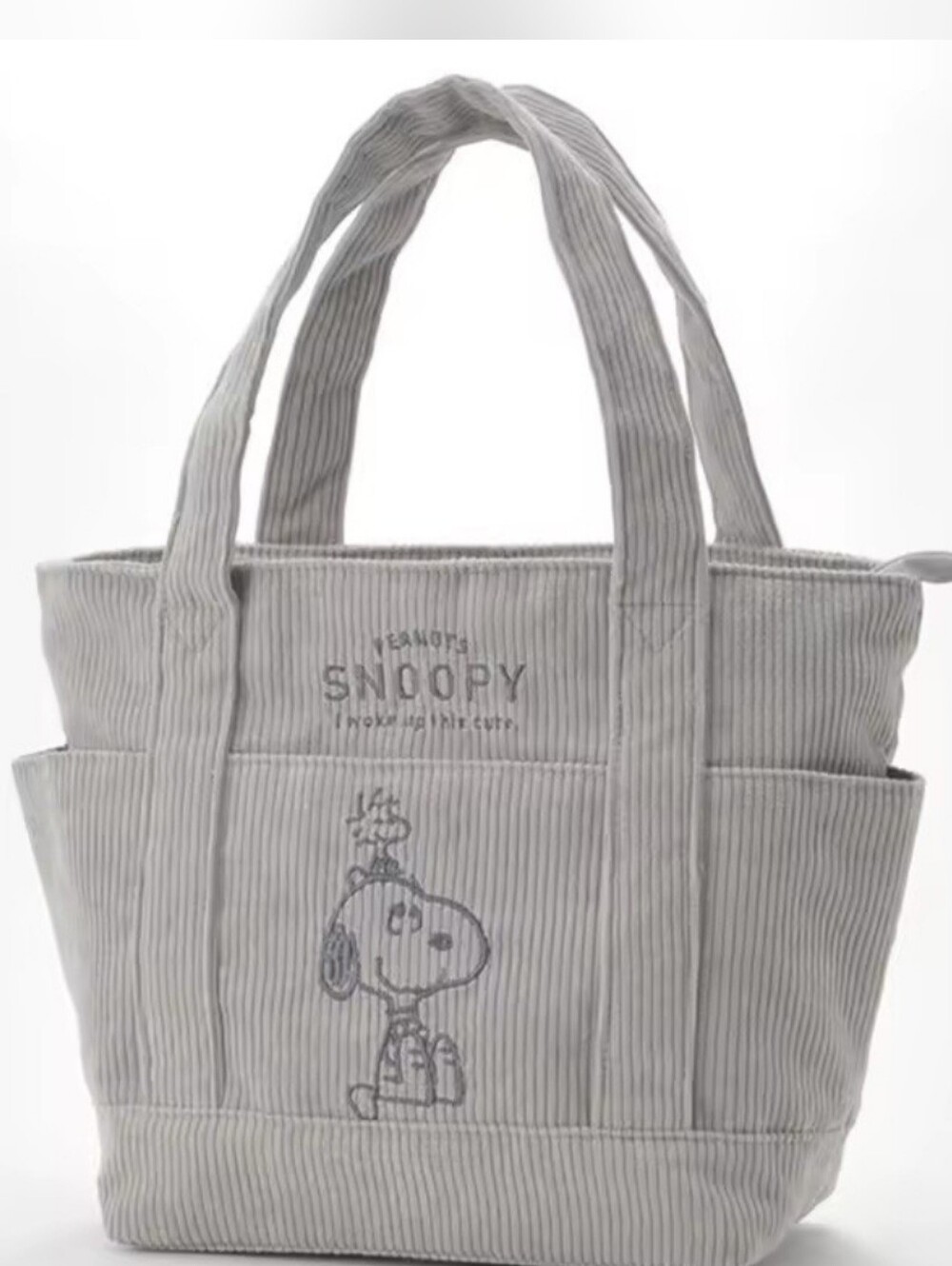 Brand New Snoopy Corduroy Tote Bag in Light Gray